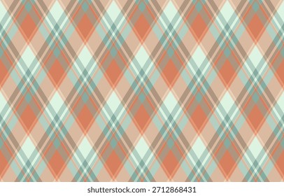 Elegant diagonal plaid pattern in muted coral, beige, and mint green.  Perfect for textile design, fashion, or website backgrounds.
