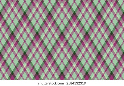 Elegant diagonal plaid pattern in soft pastel green, purple, and grey tones. Perfect for textile design, website backgrounds, scrapbooking, and more.