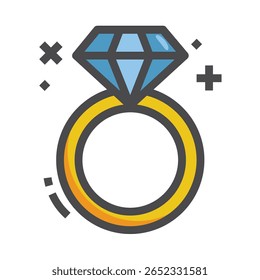 Ícone Elegante do Anel de Diamante com Pedra Azul e Banda Dourada