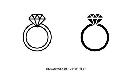Elegant diamond ring icon set symbolizing engagement, marriage, and luxury jewelry. Ideal for weddings, fashion, and romantic themes.