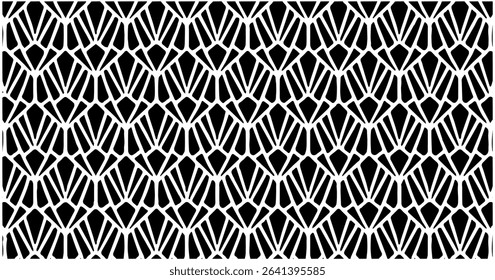Elegant diamond-shaped black and white pattern with symmetry and fine linework, great for luxury design.