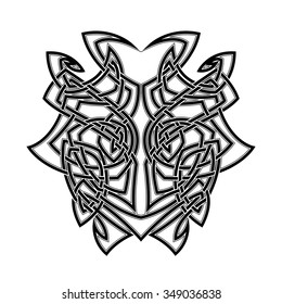 Elegant difficult curled ornamental gothic tattoo. Celtic style. Maori. Weaving. Monochrome image.