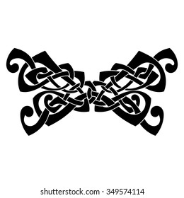 Elegant difficult curled ornamental gothic tattoo. Celtic style. Maori. Weaving. Monochrome image.