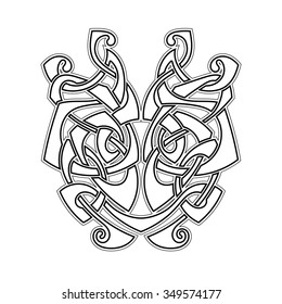 Elegant difficult curled ornamental gothic tattoo. Celtic style. Maori. Weaving. Monochrome image.