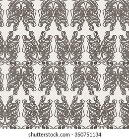 Elegant difficult curled ornamental gothic tattoo seamless pattern. Celtic style. Maori. Weaving. Monochrome image.