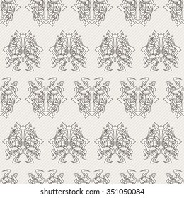 Elegant difficult curled ornamental gothic tattoo seamless pattern. Celtic style. Maori. Weaving. Monochrome image.