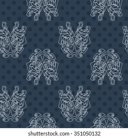 Elegant difficult curled ornamental gothic tattoo seamless pattern. Celtic style. Maori. Weaving. Colored image.