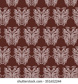 Elegant difficult curled ornamental gothic tattoo seamless pattern. Celtic style. Maori. Weaving. Colored image.