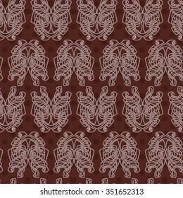 Elegant difficult curled ornamental gothic tattoo seamless pattern. Celtic style. Maori. Weaving. Colored image.