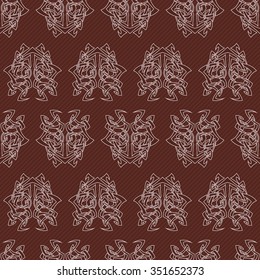 Elegant difficult curled ornamental gothic tattoo seamless pattern. Celtic style. Maori. Weaving. Colored image.
