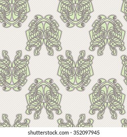 Elegant difficult curled ornamental gothic tattoo seamless pattern. Celtic style. Maori. Weaving. Colored image.