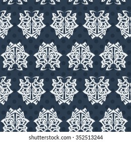 Elegant difficult curled ornamental gothic tattoo seamless pattern. Celtic style. Maori. Weaving. Colored image.