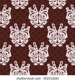 Elegant difficult curled ornamental gothic tattoo seamless pattern. Celtic style. Maori. Weaving. Colored image.