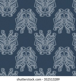 Elegant difficult curled ornamental gothic tattoo seamless pattern. Celtic style. Maori. Weaving. Colored image.