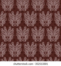 Elegant difficult curled ornamental gothic tattoo seamless pattern. Celtic style. Maori. Weaving. Colored image.