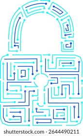 Elegant digital padlock icon with abstract circuits on a transparent background, cyber security and privacy