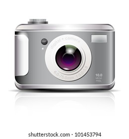 Elegant digital photo camera icon on white background