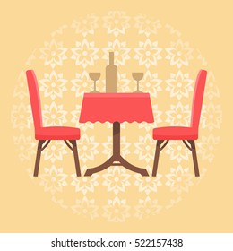 Elegant dining table with bottle of wine.