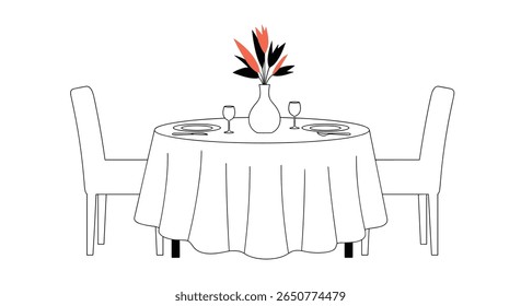 Elegant dining table setting for two with decorative centerpiece