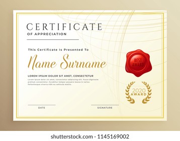 elegant diploma or certificate award template in golden style