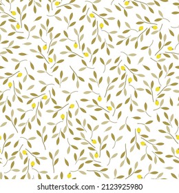 Elegant ditsy foliage texture vector seamless pattern design of exotic abstract branches of leaves and fruits. Trendy repeating texture background for wallpaper, screen printing and textile industry