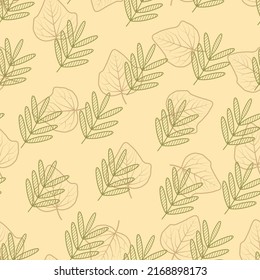 Elegant ditsy foliage texture vector seamless pattern of exotic leaves outlines. Trendy repeating texture background. Composite overlay design for wallpaper, surface printing and textile industry