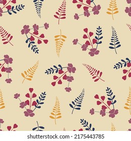 Elegant ditsy foliage texture. Vector floral seamless pattern design of exotic abstract branches of leaves. Trendy repeating texture background for wallpaper, surface printing and textile industry