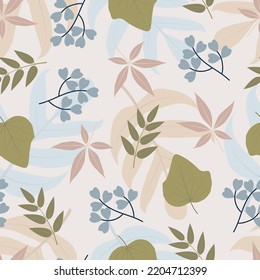 Elegant ditsy foliage texture. Vector floral seamless pattern design of abstract variegated leaves. Trendy repeating texture background for wallpaper, surface printing and textile industry