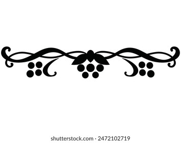 Elegant divider for text, border of swirls, leaves and berries - vector silhouette for text design, print or cutting. Floral decorative element for stencil.
