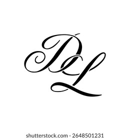 Elegante DL Monograma Logotipo em preto Script - Caligrafia de luxo Design inicial em fundo branco