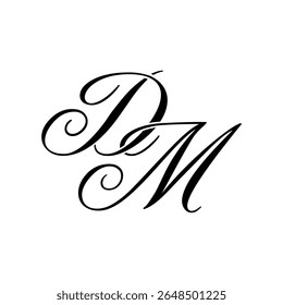Elegante DM Monograma Logo em Preto Script - Luxo Caligrafia Design Inicial no Fundo Branco