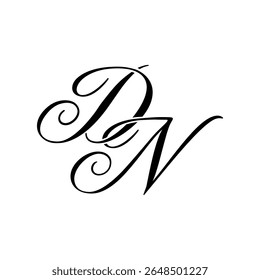 Elegante DN Monograma Logo em Preto Script - Luxo Caligrafia Design Inicial no Fundo Branco