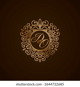 Elegant DO Monogram Logo with Golden Ornamental Frame on Dark Background – Luxury Initial Design