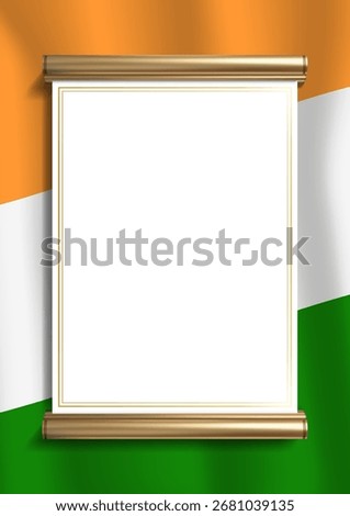 Elegant document frame with Indian flag colors and an exquisite gold border. Perfect for certificates, diplomas and official announcements, vertical orientation