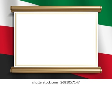 Elegante marco de documentos con colores de la bandera kuwaití y un exquisito borde dorado. Perfecto para certificados, diplomas y anuncios oficiales, Orientación Horizontal