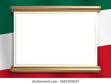 Elegante marco de documento con colores de bandera mexicana y un exquisito borde dorado. Perfecto para certificados, diplomas y anuncios oficiales, Orientación Horizontal