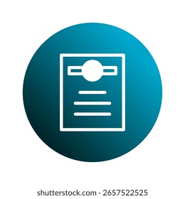 Elegante design de ícone de documento mostrando um certificado estilizado ou papel dentro de um fundo de círculo azul