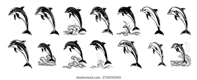 elegante silhueta de golfinho ilustrações vetor