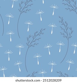 Elegante doodle padrão sem emenda no fundo azul claro com várias flores silvestres e ramos