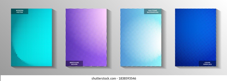 Elegant dot perforated halftone front page templates vector set. Urban brochure faded halftone backdrops. Retro manga comics style cover page layouts. Optical effects.