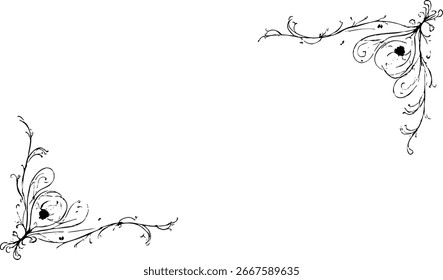 Elegant Double Corner Flourish Frame – Vintage Swirl Design in Black Ink