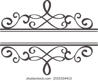 Elegant double horizontal divider featuring delicate flourishes, creating a refined frame ideal for invitations, announcements, or designs needing classic charm