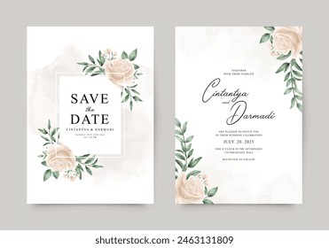 Elegant double sided wedding invitation set with yellow roses