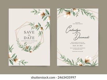Elegant double sided wedding invitation with floral watercolor