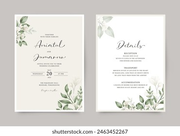 Elegant double sided wedding invitation with watercolor floral