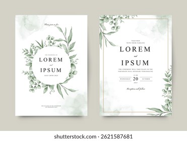 Elegant double sided wedding invitation set with greenery watercolor