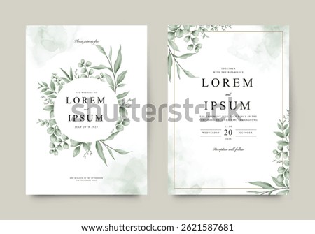 Elegant double sided wedding invitation set with greenery watercolor