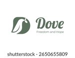 Elegant dove bird logo icons with D letter and leaf, symbolizing peace, freedom, and hope, ideal for wellness, environment, charity, or eco-friendly brand identity