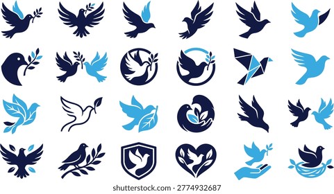 Elegant dove illustrations representing peace, freedom, messages, and new beginnings.