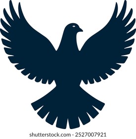 Elegant dove silhouette icon vector art on a pristine white background, perfect for peace-themed designs, logos, and illustrations 